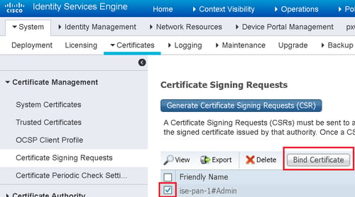 ISE Bind Certificate