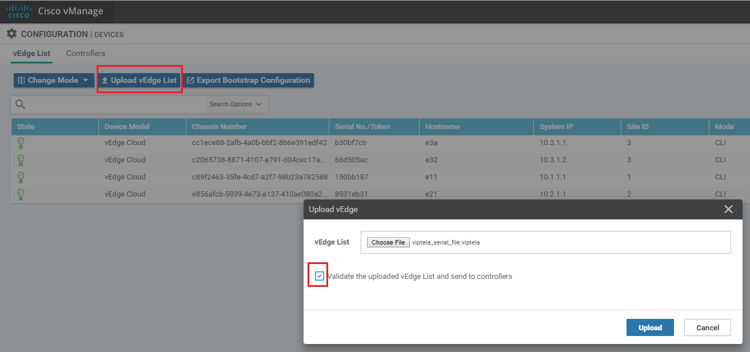 SDWAN vEdge list upload