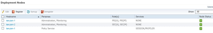 deployed ISE nodes