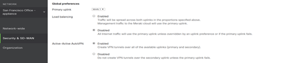 In Security & SD-WAN > SD-WAN & traffic shaping under Uplink>Global preferences enabled Active-Active Auto VPN