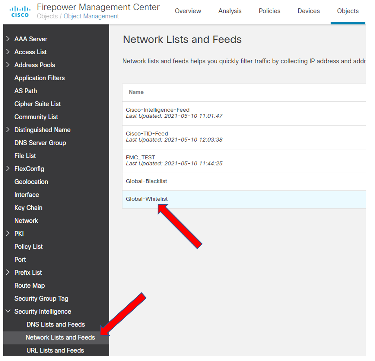 Whitelist/Blacklist IP’s and URL’s in FMC