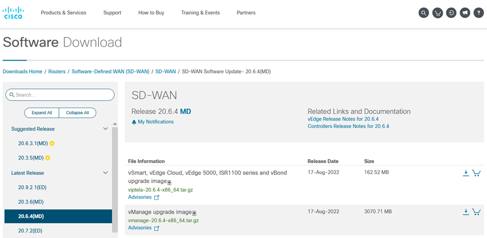 Upgrading Cisco SD-WAN vManage, vSmart, vBond, and vEdge