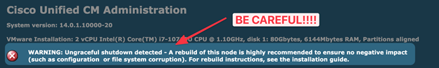 New Cisco Unified Communications Manager Warning