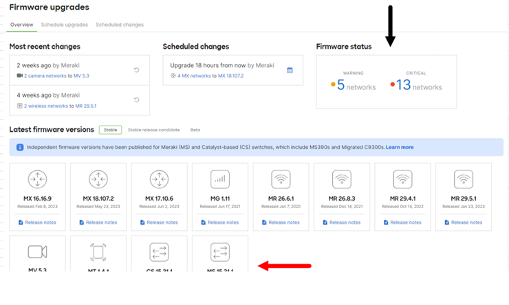 Cisco Meraki MS Switches firmware upgrades