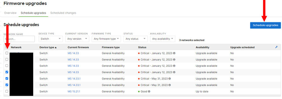 Cisco Meraki MS Switches firmware upgrades